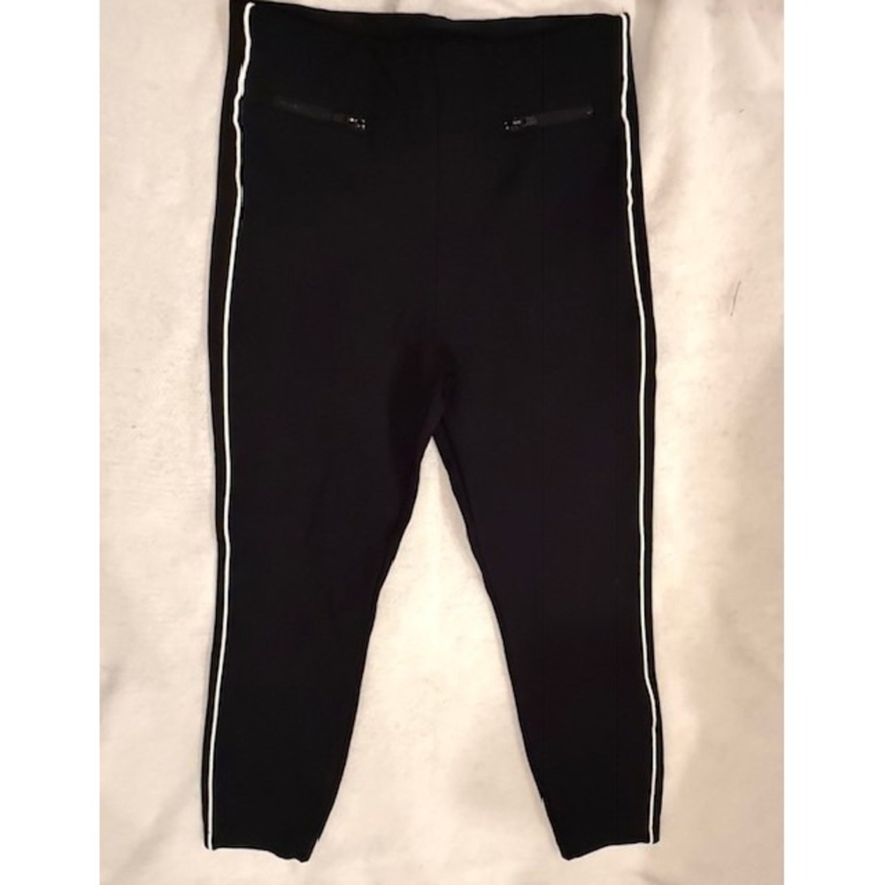Spanx Black High Waisted Side Stripe Leggings with Front Zip Pockets‎ Women's M